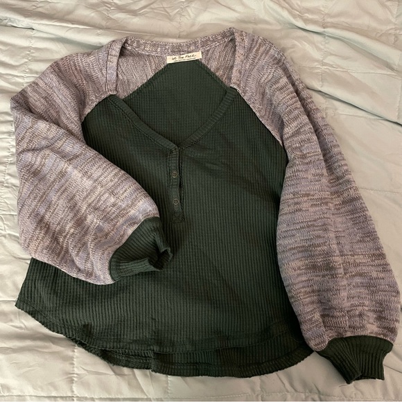 Free People We The Free Raglan Waffle Knit Colorblock Henley Large - Picture 3 of 10